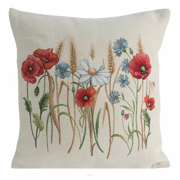 Poszewka gobelinowa 45x45 1306 naturalna z nadrukiem maków