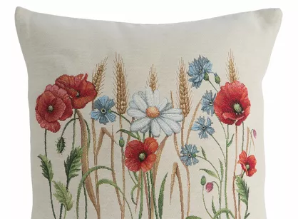 Poszewka gobelinowa 45x45 1306 naturalna z nadrukiem maków