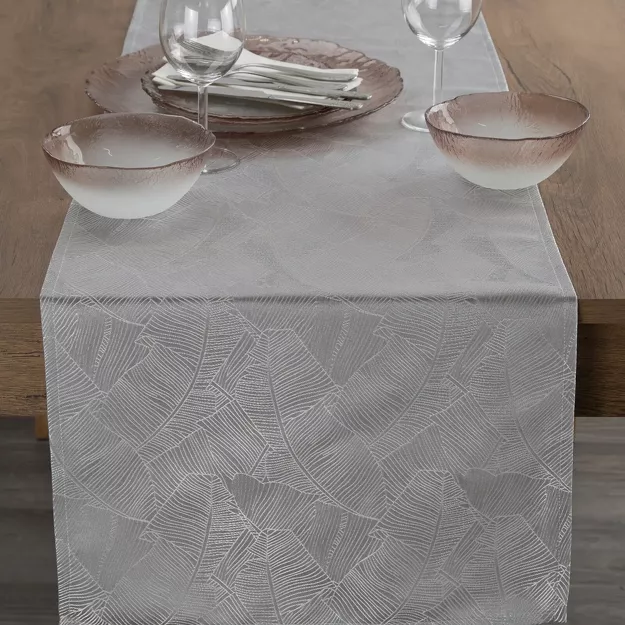 Bieżnik 40x140 ISLA srebrny z żakardowym wzorem liści bananowca