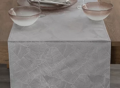 Bieżnik 40x140 ISLA srebrny z żakardowym wzorem liści bananowca