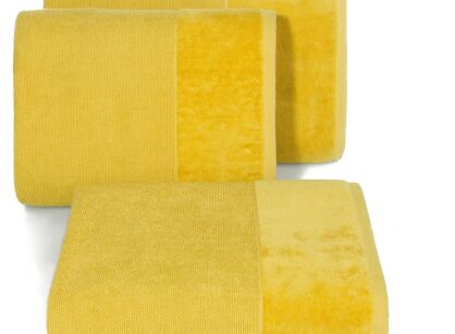 Ręcznik bawełniany 70x140 LUCY musztardowy gładki z welurową szeroką bordiurą