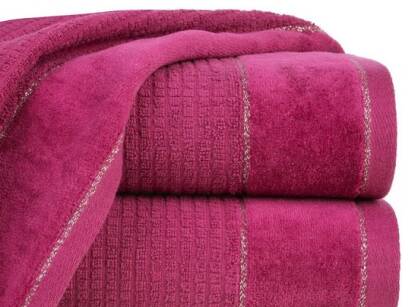 Ręcznik bawełniany 70x140 GLORY 2 amarantowy z welurową bordiurą przeszywaną srebrną nicią