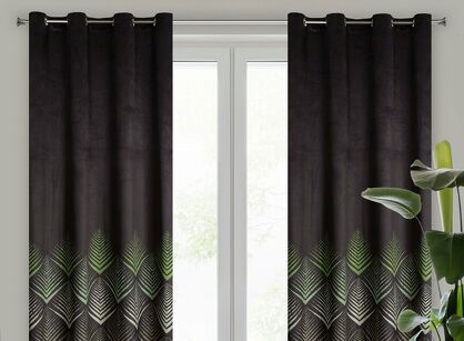 Zasłona na przelotkach 140x250 ANGELINA welwetowa z geometrycznym oliwkowym nadrukiem
