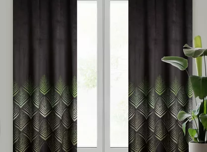 Zasłona na przelotkach 140x250 ANGELINA welwetowa z geometrycznym oliwkowym nadrukiem