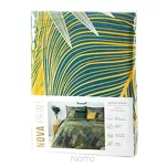 Pościel satynowa 220x200 MELANIA zielona musztardowa z nadrukiem dużych liści z kolekcji Nova Print - 2