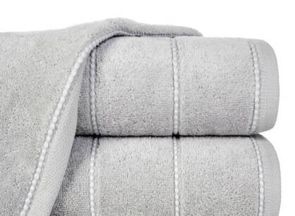 Ręcznik bawełniany 30x50 MARI stalowy z welurową bordiurą w pasy