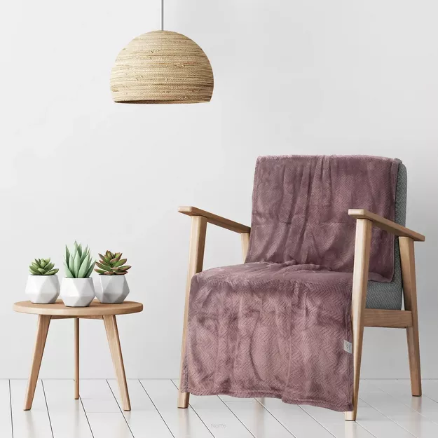 Koc na fotel 70x160 CINDY 5 wrzosowy puszysty w jodełkę Design 91