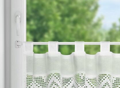 Zazdrostka gotowa na szelkach 150x30 ISAAC biała z bawełny zdobiona koronką