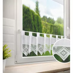 Zazdrostka gotowa na szelkach 150x30 ISAAC biała z bawełny zdobiona koronką