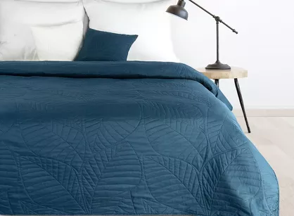 Narzuta 170x210 BONI 6 granatowa pikowana z mikrofibry botaniczny wzór liści