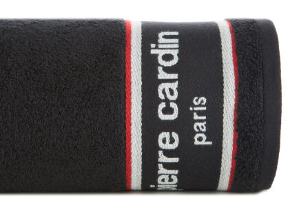 Ręcznik KARL 50x90 KARL Pierre Cardin czarny zdobiony kontrastową bordiurą z napisami Pierre Cardin