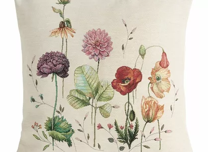 Poszewka gobelinowa 45x45 1239 naturalna z wzorem kwiatów polnych