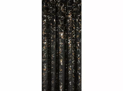 Zasłona gotowa na taśmie 140x270 DORI welwetowa czarna zdobiona metalicznym nadrukiem marmurku