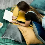 Poszewka welwetowa dwukolorowa 40x40 MEL 2 ciemny turkus morska z ozdobną wypustką - 3