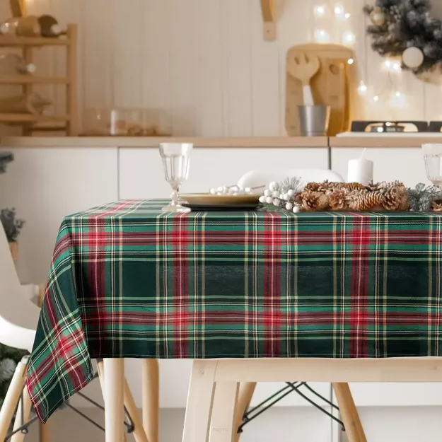Obrus świąteczny 140x200 AURORA zielony czerwony bawełniany w kratkę