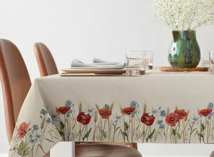 Obrus gobelinowy 140x180 1306 naturalny z nadrukiem maków