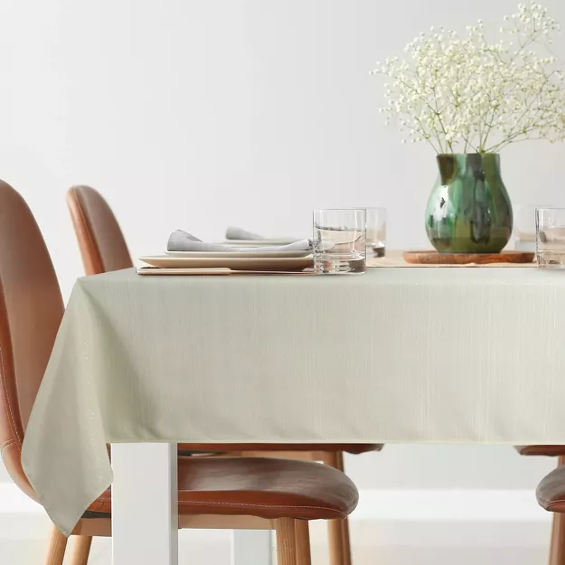 Obrus 140x300 GLAMO beżowy z przetykaną błyszczącą złotą nicią