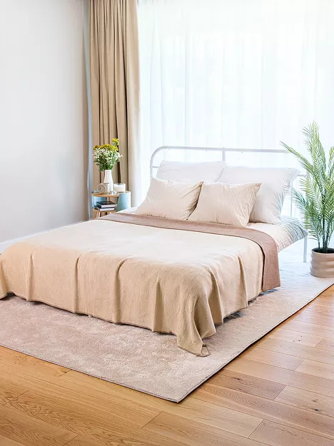 Koc bawełniany 180x220 0294-80 sepia tussak jasny beż dwustronny wykończony szydełkiem