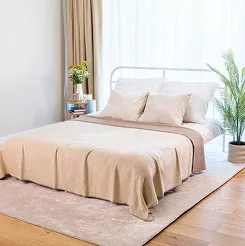 Koc bawełniany 180x220 0294-80 sepia tussak jasny beż dwustronny wykończony szydełkiem