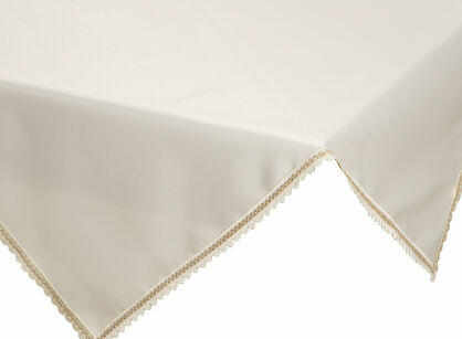 Nakładka 85x85 LACE kremowa wykończona szampańską koronką