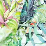 Zasłona na przelotkach welwetowa 140x250 ROMMY biała z zielonym fioletowym nadrukiem egzotycznych liści i kwiatów - 3