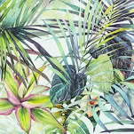 Zasłona na przelotkach welwetowa 140x250 ROMMY biała z zielonym fioletowym nadrukiem egzotycznych liści i kwiatów - 2