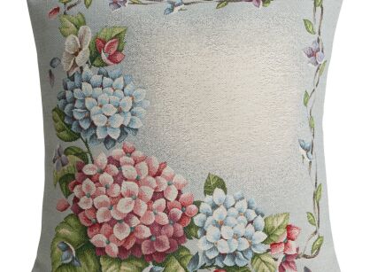 Poszewka gobelinowa 45x45 1227 popielata z wzorem kwiatów hortensji