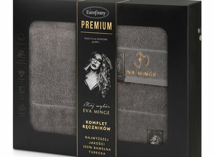 Komplet ręczników GAJA 3 Eva Minge srebrne z welwetową bordiurą sygnowaną logo projektantki