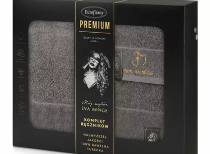 Komplet ręczników GAJA 3 Eva Minge srebrne z welwetową bordiurą sygnowaną logo projektantki
