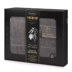 Komplet ręczników GAJA 3 Eva Minge srebrne z welwetową bordiurą sygnowaną logo projektantki