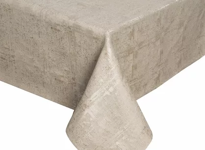 Obrus 140x220 COLETTE beżowy z przecieranym złotym wzorem z domieszką wiskozy