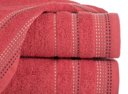 Ręcznik bawełniany 50x90 POLA czerwony z kolorową bordiurą zakończoną stebnowaniem