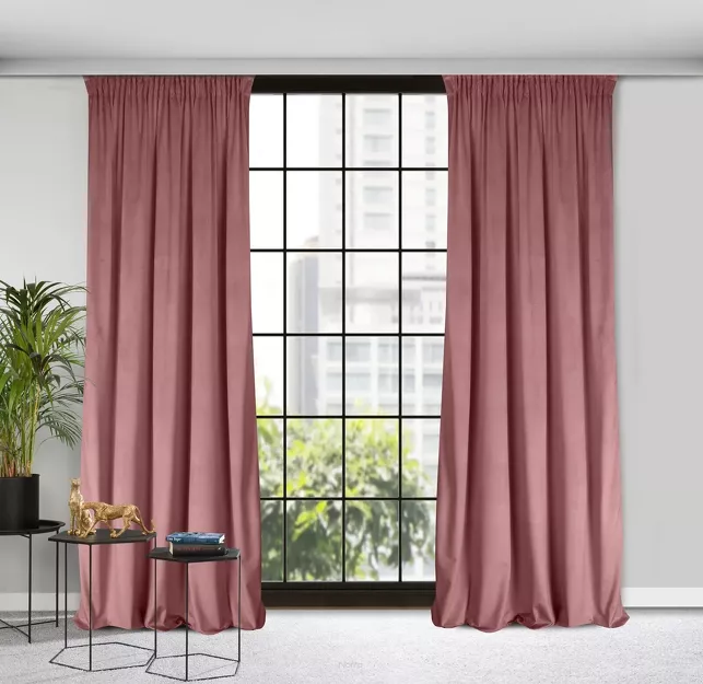 Zasłona na taśmie 140x270 MELANIE welwetowa ciemny róż o aksamitnej strukturze