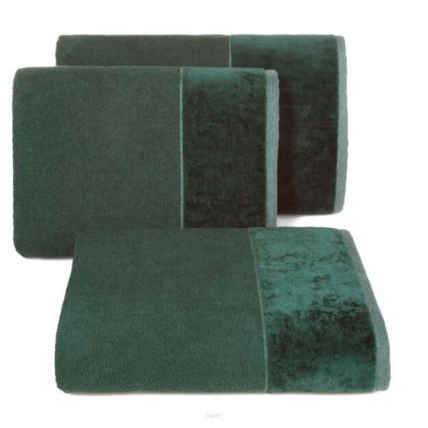 Ręcznik bawełniany 30x50 LUCY ciemna zieleń gładki z welurową szeroką bordiurą