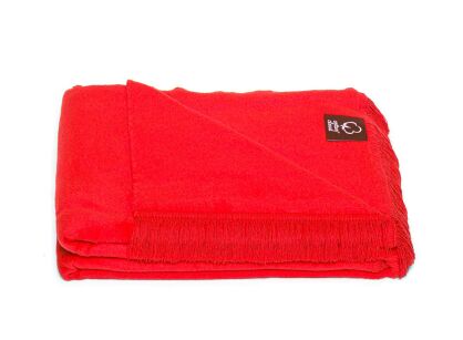 Koc bawełniany 150x200 0293-27 czerwony gładki z frędzlami