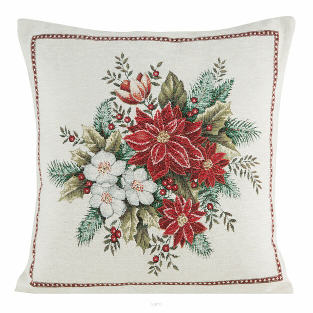 Poszewka świąteczna 45x45 481 czerwona z motywem gwiazdy betlejemskiej