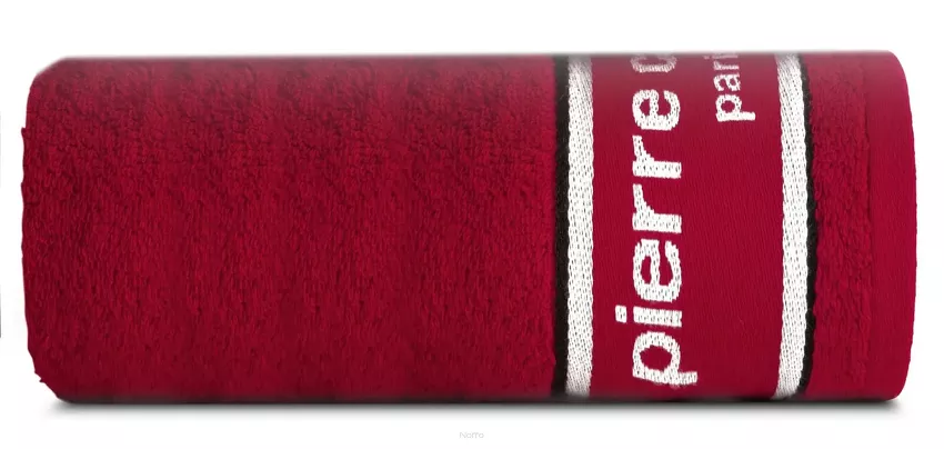 Ręcznik KARL 70x140 KARL Pierre Cardin czerwony zdobiony kontrastową bordiurą z napisami Pierre Cardin 450 g/m2