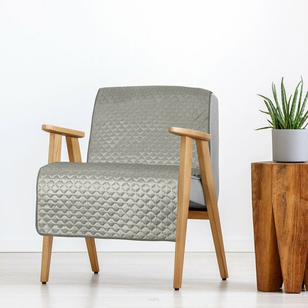 Narzuta na fotel welwetowa 70x160 DIMON srebrna pikowana w geometryczny wzór