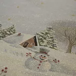 Bieżnik świąteczny 40x100 1163 gobelinowy popielaty z motywem zimowym i połyskującą złotą nicią - 5