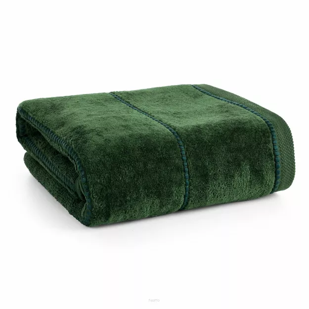 Ręcznik bawełniany 70x140 MARI zielony z welurową bordiurą w pasy