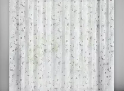 Firana gotowa na przelotkach 350x250 BESSY biała z etaminy z różowym wzorem kwiatów
