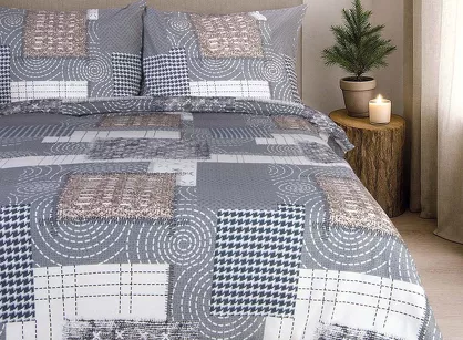 Pościel flanelowa 220x200 31511/2 szara patchworkowy wzór