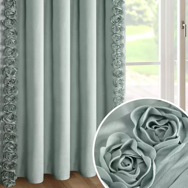 Zasłona na taśmie 140x270 ROSES Eva Minge welwetowa miętowa z pasem róż 3D