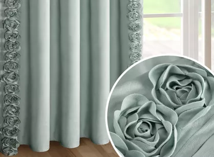 Zasłona na taśmie 140x270 ROSES Eva Minge welwetowa miętowa z pasem róż 3D