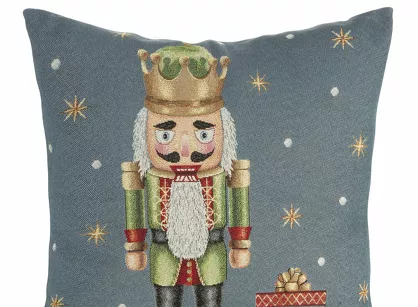Poszewka świąteczna 45x45 6080 gobelinowa popielata z wzorem dziadka do orzechów