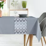 Obrus 140x220 z bieżnikiem 33x220 ANITA 2 popielaty z kontrastowym wzorem botanicznym - 6
