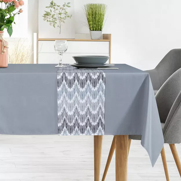 Obrus 140x220 z bieżnikiem 33x220 ANITA 2 popielaty z kontrastowym wzorem botanicznym