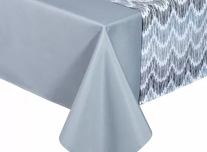 Obrus 140x220 z bieżnikiem 33x220 ANITA 2 popielaty z kontrastowym wzorem botanicznym