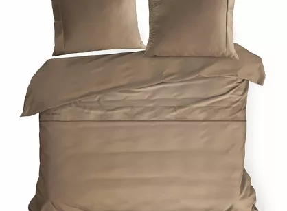 Pościel z makosatyny 220x200 ELEGANT 1E Eva Minge jasny brąz z ozdobną kantą i haftem