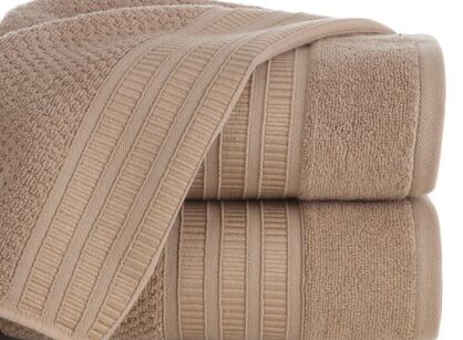 Ręcznik bawełniany 50x90 ROSITA beżowy z subtelną bordiurą w delikatne poziome paski